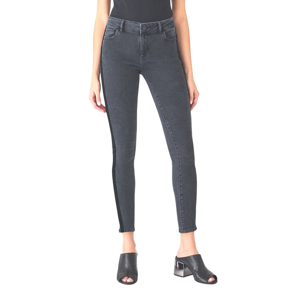 DL1969 Sz 26 Margaux Morrison Black Velvet Stripe Instasculpt Ankle Skinny Jeans